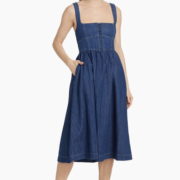 Reformation Tagliatelle Denim Midi Dress Ellis Size 10 NWT - Picture 13 of 16